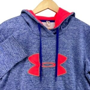 Under Armour ColdGear Storm Hoodie Pullover Blue Heathered Neon Orange Women's M